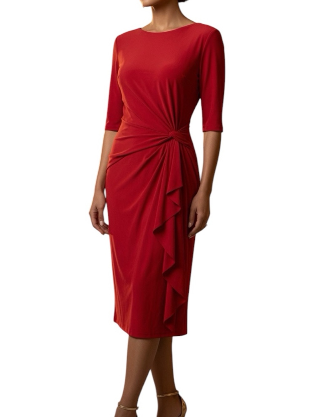 LAUREN RALPH LAUREN: Red 1/2 Sleeve Cocktail Faux Wrap Dress -Size 8